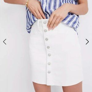 Madewell Stretch Denim Straight Button Front Mini Skirt in Tile White Size 26
